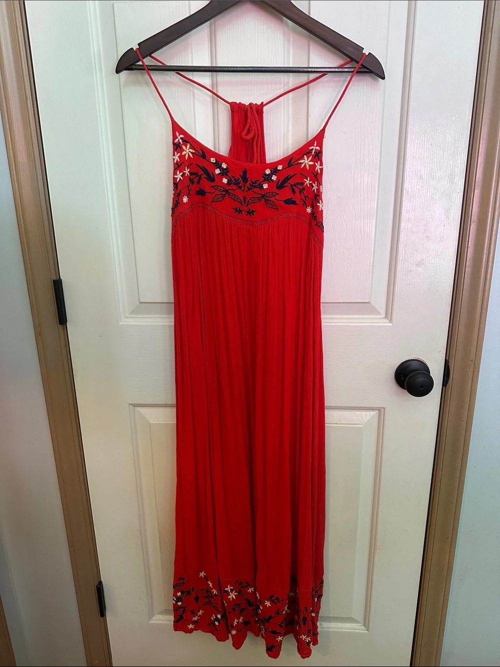 Abercrombie Small Red Embroidered Maxi Dress